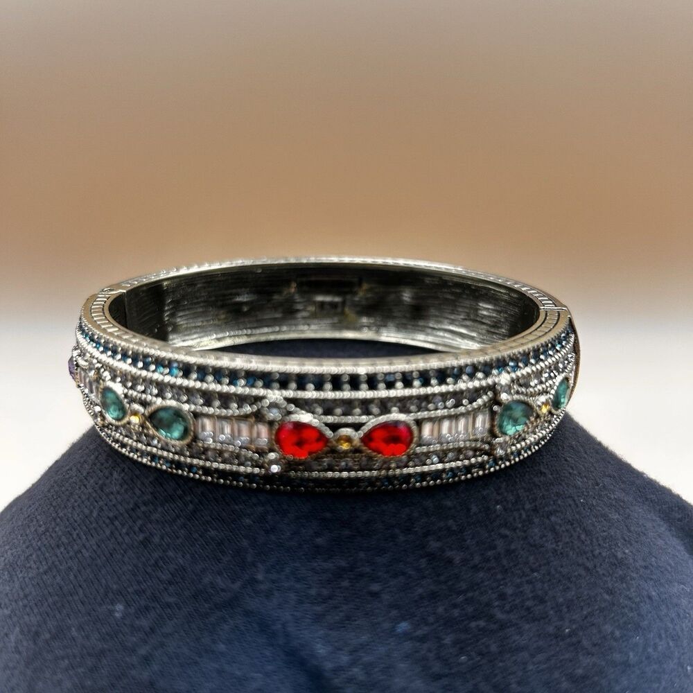 Heidi Daus Age of Elegance Hinged Bangle Multicolor Crystal Cuff Bracelet Signed